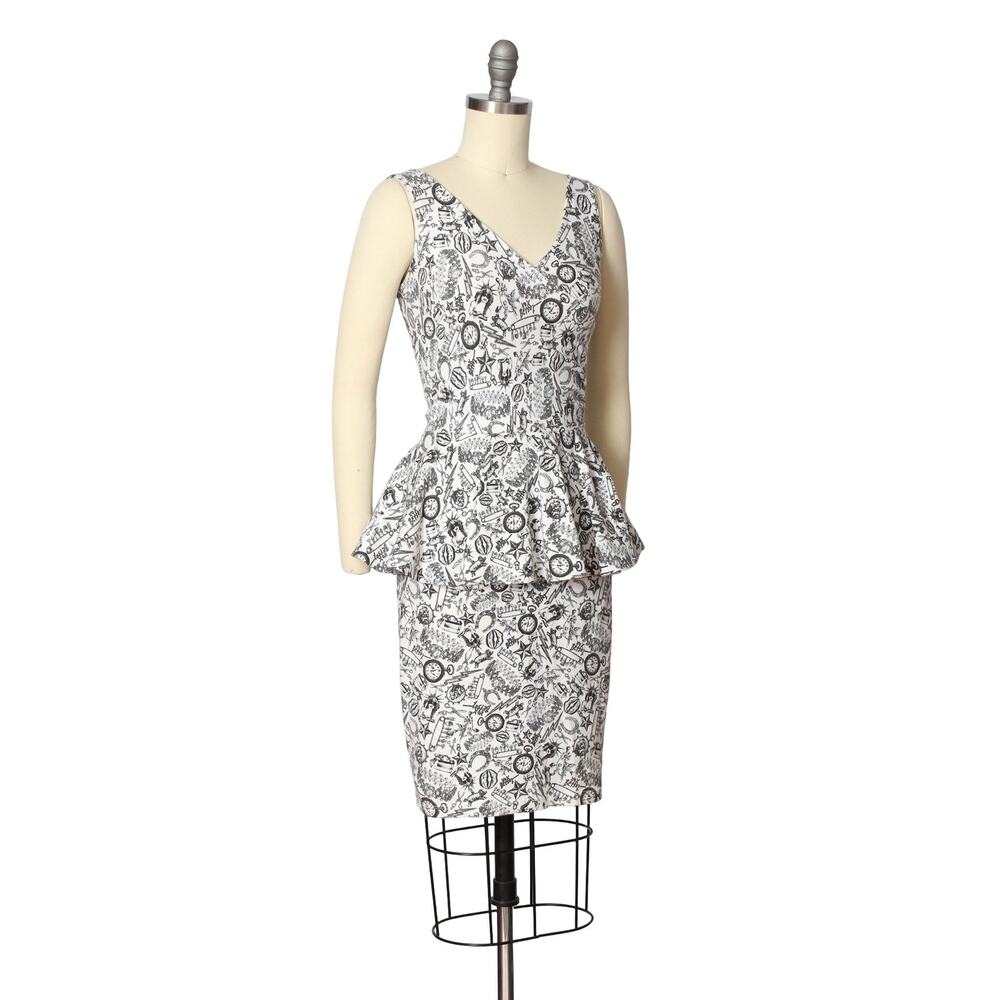 Vintage Y2K BETSEY JOHNSON Dress 2000s "Tattoo You" Novelty Print Peplum Punk - Picture 4 of 10